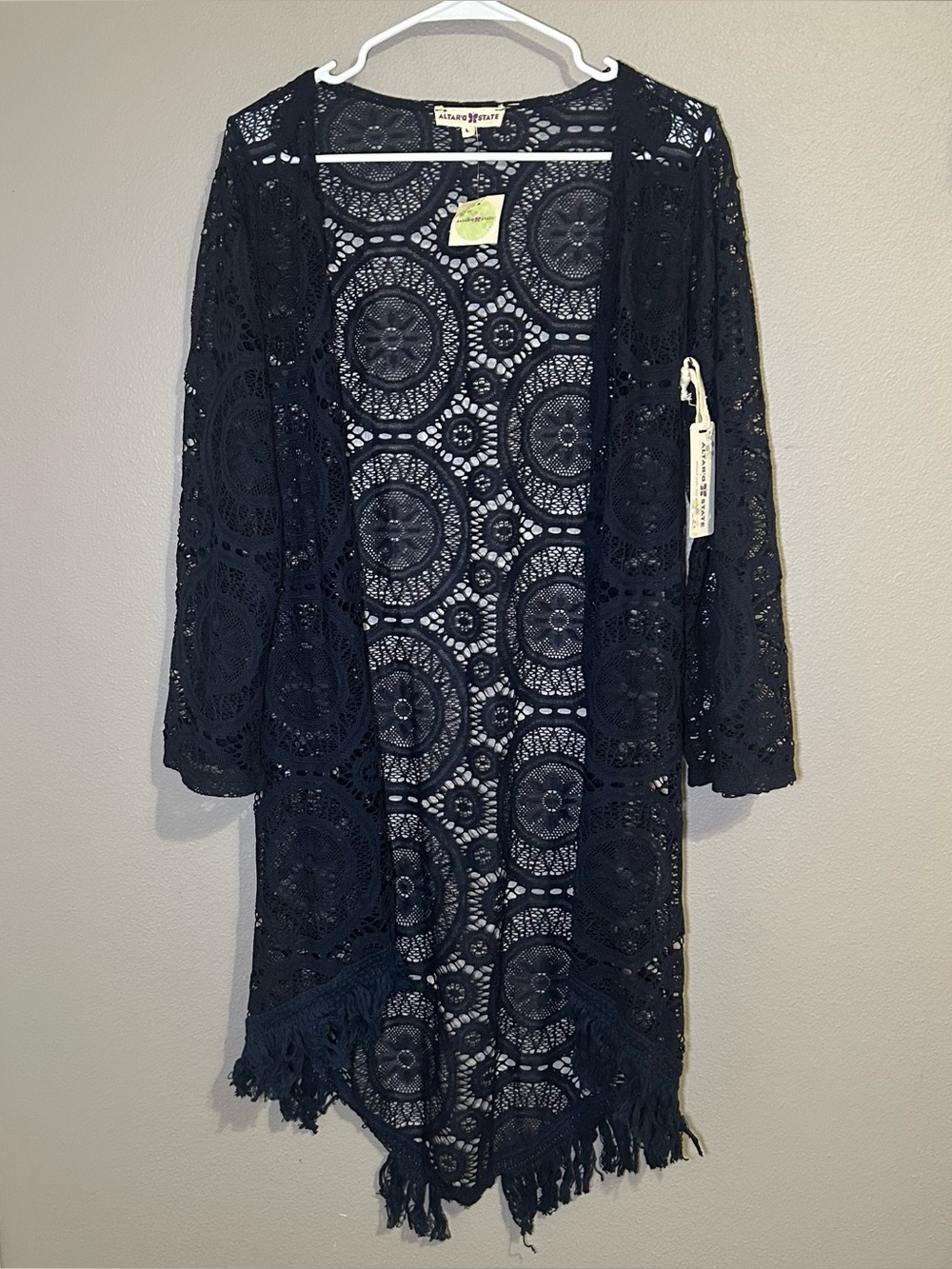 New Altar’d State Blue Crochet Knit Boho Kimono Cardigan Women’s Size Large